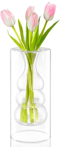 ZENS Clear Glass Bubble Flower Vase, Modern Hand Blown Hollowed Out Glass Vase for Wedding Decorative, Home Décor Small Bouquet.