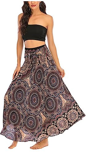 Gonna da donna bohémien, maxi gonna da spiaggia, stile etnico, motivo floreale, gonna lunga asimmetria, linea ad A, abito midi Two Way to Wear, morbida, sottile, traspirante, gonna estiva, E rosso