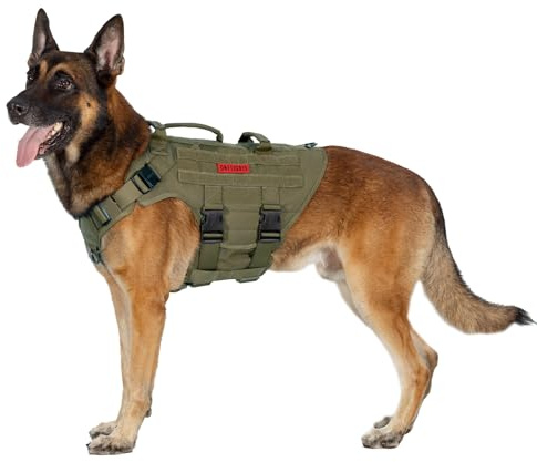 OneTigris Imbracatura tattica X Destroyer per cani - regolabile, anti-trazione, con 3 manici e 2 fibbie in metallo - Sicurezza (verde XL)