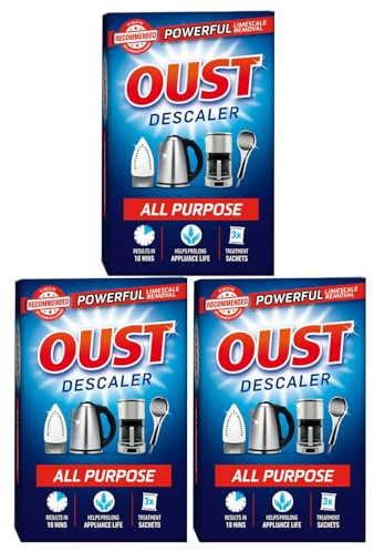 OUST 3 x 3 sachets (75ml) With Welari Thank You Card Oust All Purpose 10min Descaler Kettle Coffe Maker Iron Steamer Limescale Remover Cleaner (225ml) (3pack)