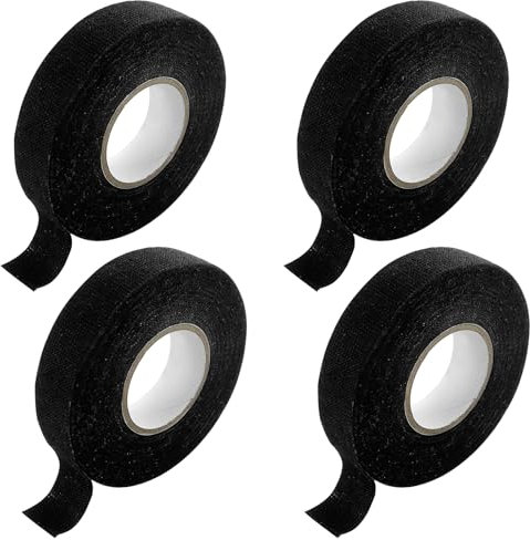Diompirux Gewebeband Schwarz 4 Stück, Kabelbaum Filzband 19 mm x 15 m,Selbstklebend Tuch Gewebeband, Isolierband für Haushalt Kfz Motorrad,Isolierband für Auto Kabel Befestigt