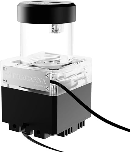 Dracaena.io High Flow 650L/H D5 PWM PC Water Pump Combo with Colorful LED Option and 65ml 50mm/1.9in Reservoir - Powerful 7W, 0.7A, Sleek Design: 12cm/4.72in x 17cm/6.69in, Black