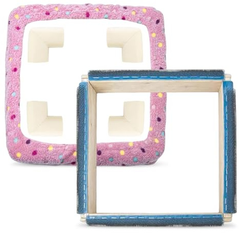 Whemyreat Gripper Strip Frames avec couvercle et 4 coins anti-collision en mousse, couverture en flanelle pour cadre tufté, crochet à broder avec aiguilles, cadre à crochet, 25 x 25 cm