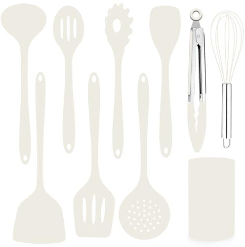 Homikit utensili da cucina in silicone, 10 pezzi utensili da cucina bianchi set resistente al calore set per la cottura al forno, lavabile in lavastoviglie