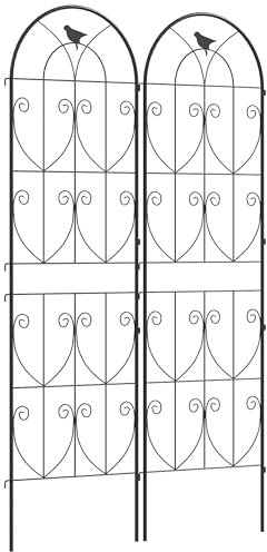 Outsunny Support pour Plantes Grimpantes avec Oiseaux, Lot de 2, Treillis de Jardin, pour Légumes, Vignes, Fleurs, en Métal, 50 x 180 cm, Noir