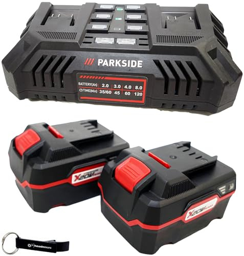 HEADNMORE® Bundle - Parkside® 20V Akku Doppelladegerät PDSLG 20 + 2X 4Ah Akku + HEADNMORE® Schlüsselanhänger