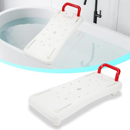 Vkechh Planche de bain pour adultes seniors, assise d'environ 69 cm, avec poignée et porte-savon intégré, blanche, planche de douche pour baignoire