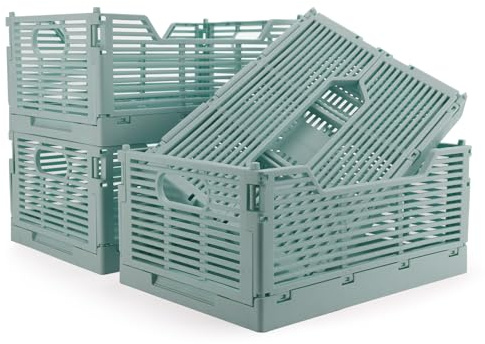 Vivikivi 4 stycken viklådor, hopfällbar förvaringslåda i plast, stapelbar vikbar förvaringslåda för hem, klassrum, kontor, kök, sovrum (40 x 30 x 15,5 cm, blå)