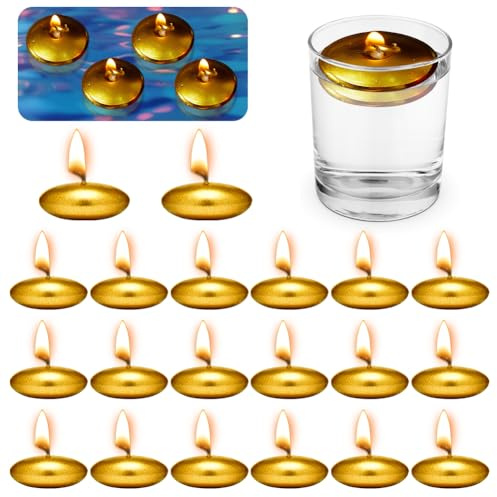 Guld-metalliska simljus, 20 stycken flytande ljus, vattenljus flytande ljus guld, oparfymerade flytljus, värmeljus ljus för bröllopspool, alla hjärtans dag badkar, fester (guld)