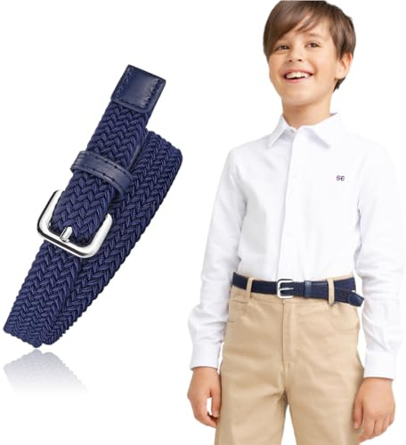 YAPKOLV Cinturón elástico tejido de color azul marino de 2 cm de ancho y 84 cm de largo, resistente y fashion, para niños