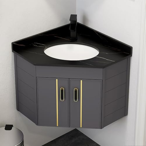 Lavandino da bagno moderno ad angolo con contenitore, mobile salvaspazio galleggiante, design sottile, ideale per un utilizzo efficiente dello spazio
