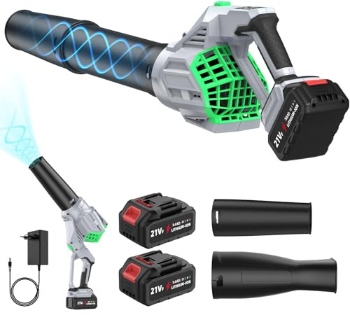 Soplador de hojas inalámbrico con batería de 3,0 Ah, 3 niveles ajustables, mango giratorio de 360°, 700 CFM/200 MPH para el cuidado del césped, nieve, coche, polvo (batería de 3,0 Ah x 2)