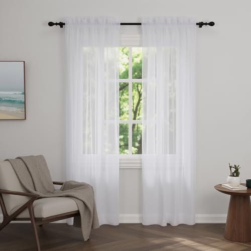 Zdada Net Curtains for Windows 90 Drop, White Voile Curtains 4 Panels | Slot Top Rod Pocket Semi Transparent Sheer Curtain Short Light Filtering Net Curtain for Living Room Kitcken W60 x L90 Inch