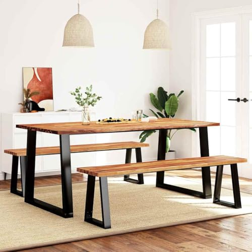 RCODSSK Gruppo da pranzo in legno massello di acacia con panca, 3 pezzi