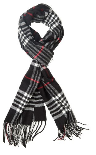 Plum Feathers Super Soft Luxurious Winter Scarf (Black Plaid)