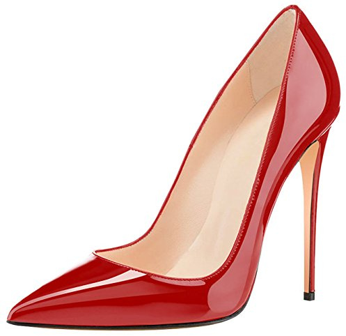 Elashe - Escarpins Femmes - Chaussures Stilettos - 12CM Talon Aiguille - Femme Chaussure Escarpin Talons Hauts Bout Fermé Rouge EU38