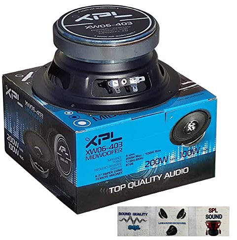 XPL 1 MIDWOOFER XW06-403 XW06 403 altoparlante diffusore medio basso 16,50 cm 165 mm 6,5 100 watt rms 200 watt max 4 ohm 97 db auto nero, 1 pezzo + 3 adesivi omaggio