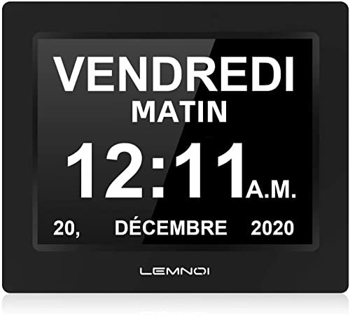LEMNOI 8 Pouce LCD Horloge Numérique Calendrier N10 avec Date Jour Et Heure Horloge Non-Abrégée Auto Dimming 8 Langues HD Display Rappel pour Alzheimer Les Personnes âgées et Les Enfants
