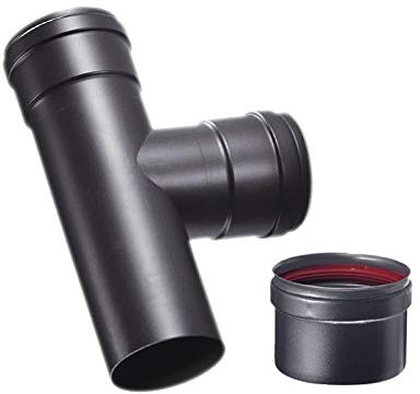 Pellets Linie Pellets T-Stück – Zopf F – Schwarz – Ø 80 mm mit Kondensatauffangkappe – T-Stück mit Blindstopfen – Braga T-förmig – Pelletofen