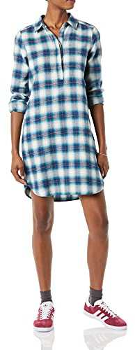 Goodthreads Robe-Chemise Popover en Flanelle brossée à Manches Longues et Coupe décontractée pour Femme, Tartan Bleu et Blanc, Taille XS