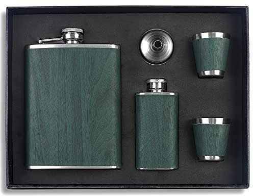 Flasque à Whisky Portable 260ML Avec 2 Tasses et 1 Entonnoir - Fiole en Acier Inoxydable pour Plein Air, Camping, Pêche, Escalade (Vert)