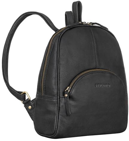 STILORD 'Margot' Daypack Damen Leder Klein Vintage Rucksack für Frauen Anti-Diebstahl Rucksackhandtasche für Städtetrips Tagesrucksack Echtleder, Farbe:schwarz