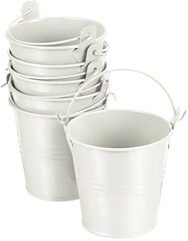 PATIKIL 3 Height Mini Metal Bucket, 6 Pack Colorful Metal Succulents Pot Party Decorative Pails with Handles for Small Succulents, Beige