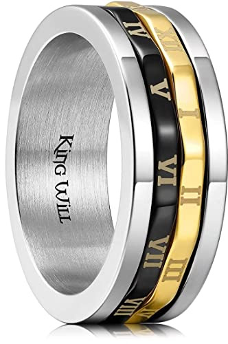 King Will Mens Black Gear Spinner Anelli In Acciaio Inox Fidgets Due Nero Gear Fidget Anello Ansia Anello Per Uomini Donne Giocattolo Stress Free Cool Wedding Band, U 1/2(63.36mm), Acciaio
