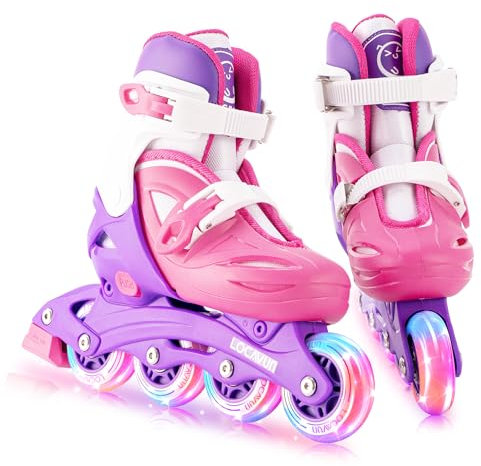 Locavun Inliner Kinder 4 Größen Verstellbare Inline Skates für Mädchen Größe 26-29 29-34 30-35 Inlineskates mit 82A PU Rollen Rollerskates