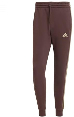 adidas Homme Essentials Fleece 3-Stripes Tapered Cuff Pants, Shadow Brown, M Short