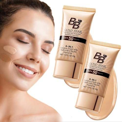 Generic Korean BB Cream with SPF 50, 9 in 1 BB Cream Sunscreen SPF 50 Korean Waterproof Sweatproof, Foundation Full Coverage Tinted Moisturizer, Facial Concealer for Oily Skin, Dry Skin (2Pcs 01#)