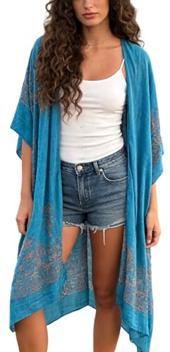 Breezy Lane Women's Swimsuit Cover Up Kimono Cardigan Bathing Suit Beachwear Bohemian Floral Print Resort Wear