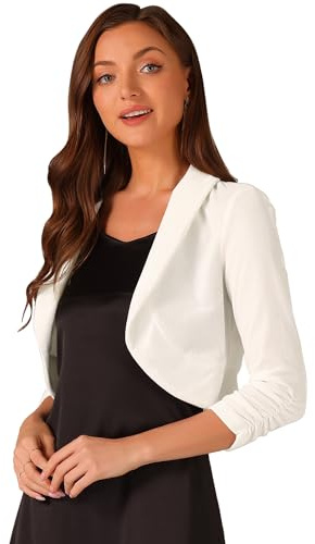 Allegra K Boléro en Velours Femme Cardigan Court à Manches Longues Haut Devant Ouvert Boléro Vintage pour Robe de Cocktail Blanc S