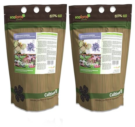 CULTIVERS Abono Cactus Plantas Crasas y Suculentas Ecológico de 2x1 kg. Fertilizante de liberación Lenta. Origen 100% Orgánico y Vegano