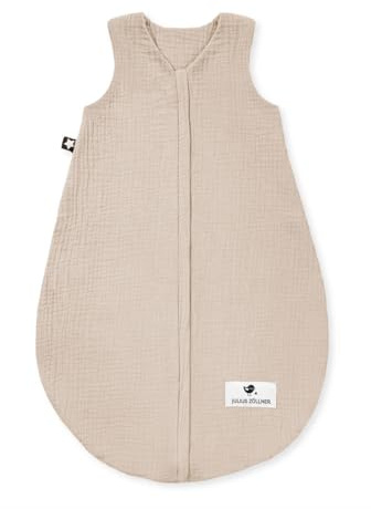 Julius Zöllner Musselin Sommerschlafsack sand, Größe 70 | aus weicher Musselin Baumwolle, sicher und schadstoffgepüft, ideal für warme Sommernächte