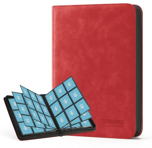 TCGUARD Album de Cartes à Collectionner pour Jusqu'à 540 Cartes, 9 Côtés - Fermeture Éclair - Reliure pour Cartes à Collectionner - MTG - Pour Cartes à Jouer, Cartes de Sport, Yugioh, etc. Roug