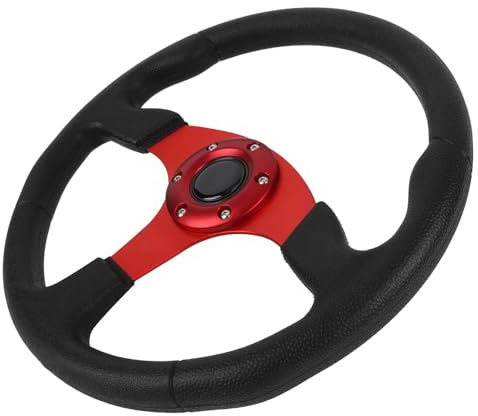 Volante per Auto, Volante per Plu in Pelle Sportiva 14 Pollici con Cornice in Alluminio Universale per il a 6 Fori (rosso)