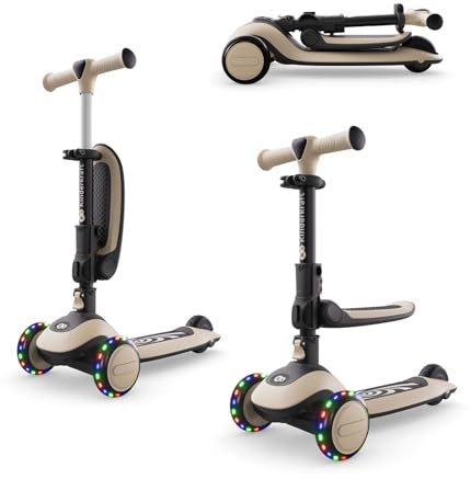 Kinderkraft Halley 2 Trottinette 2 en 1, Siège Réglable, Roues LED, Blanc