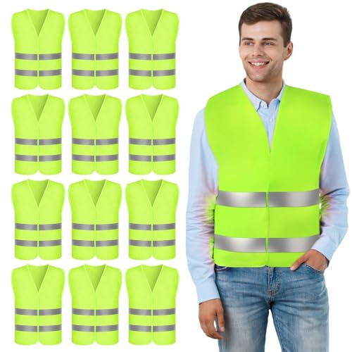 PORFOYO 12 Pezzi Gilet Alta visibilità: Gilet di Sicurezza Ad Alta visibilità Gilet Catarifrangente di Sicurezza per Conducenti, Addetti alla Pulizia, Cantiere, Assistenza Stradale E Altro Ancora