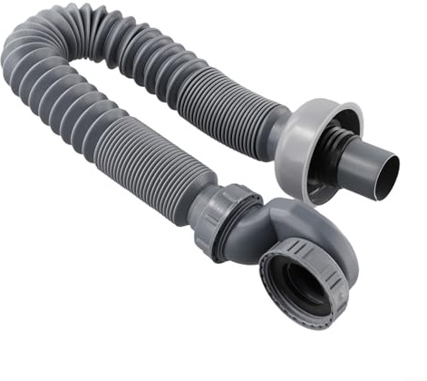 Flexible Bathtub Drain Pipe 90cm, Low Profile P Trap for Freestanding Tub Shower, Space-Saving RV Bathtub Drain Replacement with Water Seal, Gray PP