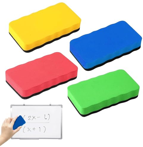 4 Pcs Magnetic Blackboard Brushes,Whiteboard Eraser Magnetic with Thick Felt Pad, Whiteboard Erasers White Board Erasers Sponge for Home, Office and Classrooms (4 Colors)