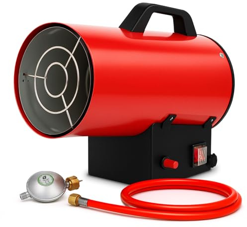 EBERTH Canon à Chaleur 15kW, Chauffage à gaz avec tuyau et détendeur, 320 m³/h de débit, 76 °C de flux d'air, protection contre la surchauffe, sécurité de flamme, Professionnel, Chantier, Atelier
