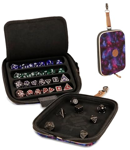 ENHANCE Designer Edition Würfeltablett – Würfel-Case & Würfelhalter für 28+ Würfel mit robuster Eva-Schale & Schutz – Würfelbrett mit herausnehmbarem Halter für DND & andere RPG Spiele (Galaxis)