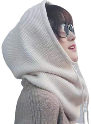 Nzoike Bonnet Cagoule Femme Hiver, Écharpe à Capuche Tricotée en Cachemire et Laine, Beige, Unisexe