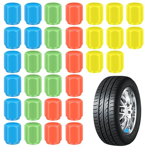 32 Pièces Capuchons Fluorescents de Valve de Pneu, Bouchons de Valve Lumineux pour Voiture, Fluorescent Car Tire Valve Caps - 4 Couleurs Fluorescentes Universels Étanches pour Voiture, Vélo et Moto