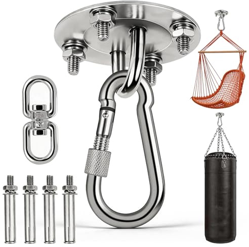 Huanmin Gancio da soffitto in acciaio inox per carichi pesanti, poltrona sospesa Premium girevole a 360°, supporto fino a 400 kg, in acciaio inox 304, girevole per sacchi da boxe, ganci a dondolo
