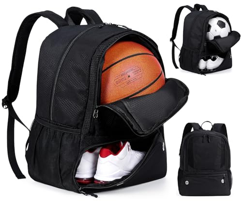 Snorthy Mochila para fútbol, mochila multifuncional de 35 litros con compartimento inferior; bolsas deportivas impermeables aptas para balones de fútbol, voleibol, fútbol americano y otros deportes de