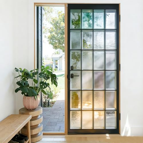 arricraft 2 Stück 3D Selbstklebender Türaufkleber 31.5X78.7 Glasbaustein Fenster Buntglas Effekt Muster Türwandaufkleber PVC Abnehmbare Tapete Dekoration Für Schlafzimmer Wohnzimmer