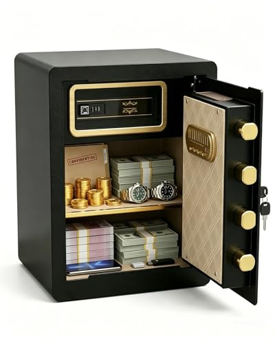 Asylosss 53L Home Safe with Hidden Code Drawer, Adjustable Shelf | 3-Layer Storage, Heavy Steel Multipoint Bolts, Triple Access, Dual Alarm, Wall Mountable – for Cash, Jewelry, Documents