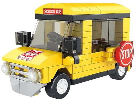 LALASTYLE Mini School Bus Building Blocks Set,102 Pieces City Vehicle Model Kit, Creative Construction Toy, Learning Educational Gift